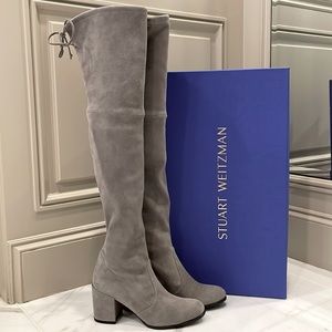 Stuart Weitzman Tieland Flannel Suede Over the Knee Boots Size 37.5 Brand New